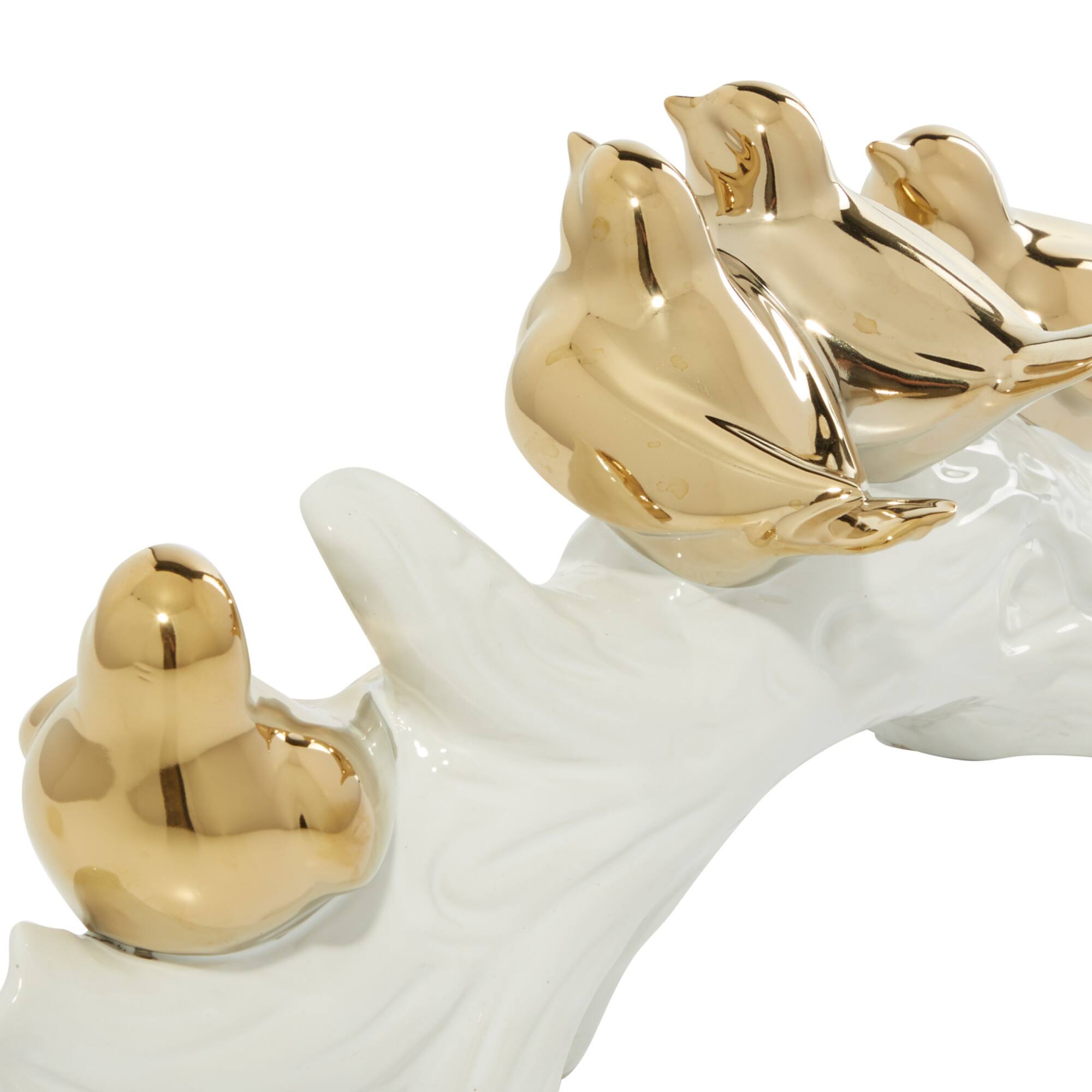 Glam Style Gold Porcelain Bird-Inspired Sculpture, 6" x 14.05" x 4.8"